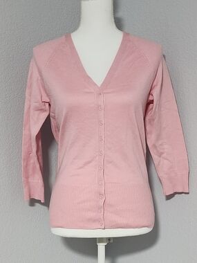 Vintage Y2K Ellemenno Pink 3/4 Sleeve Button Up Cardigan Womens Size Medium